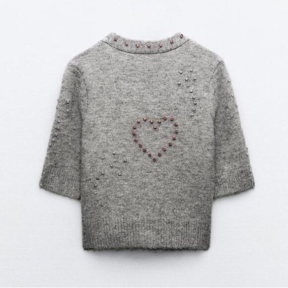 ZARA HEART BEADED KNIT CARDIGAN - Picture 12 of 14